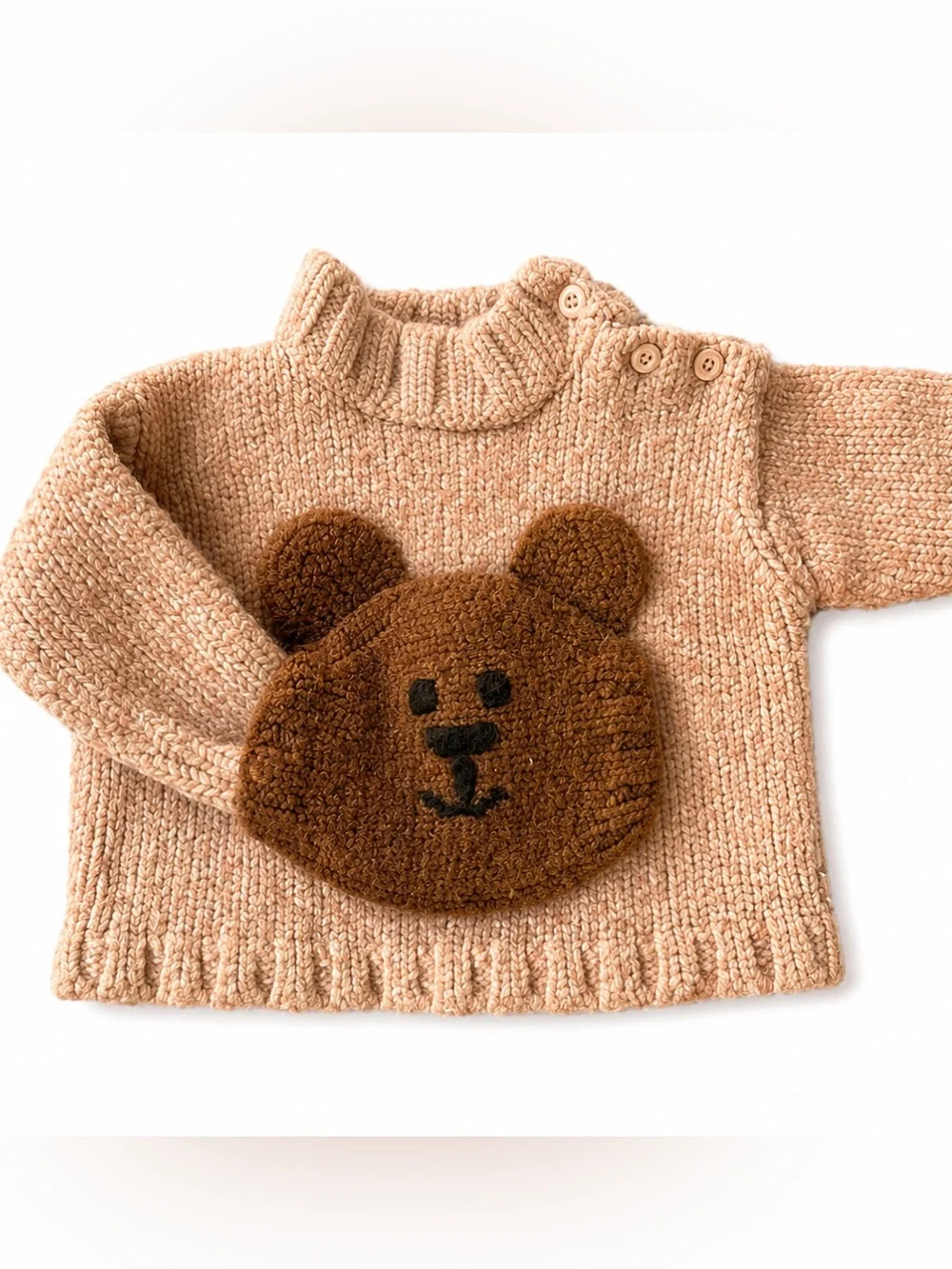Baby Gap 6-12M Wool Blend Bear Pocket Turtleneck Sweater Pink/Tan